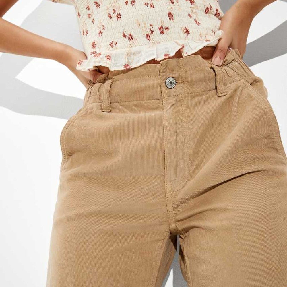 AE Corduroy Baggy Mom Pant High Waist Brown Tan Straight Leg Pants
